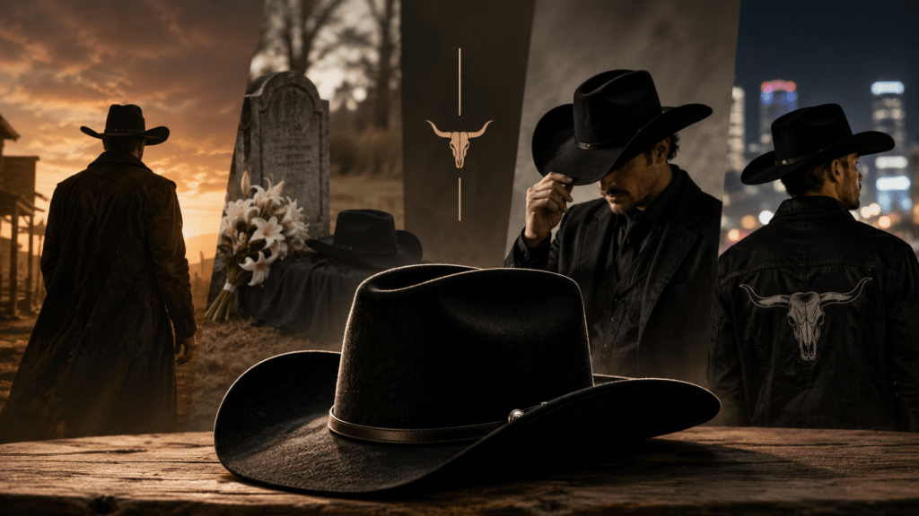 Feature image of blog post "Black Cowboy Hat Meaning From Outlaws to Elegance"