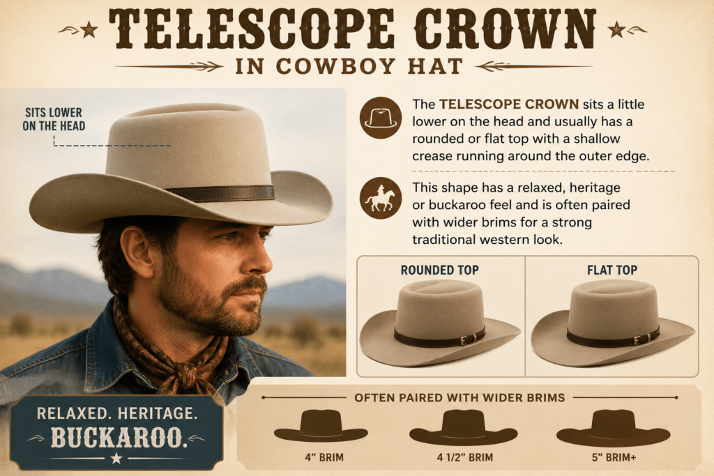 Infograhaic Illustrating Telescope Crown in Cowboy Hat Infograhaic Illustrating Telescope Crown in Cowboy Hat