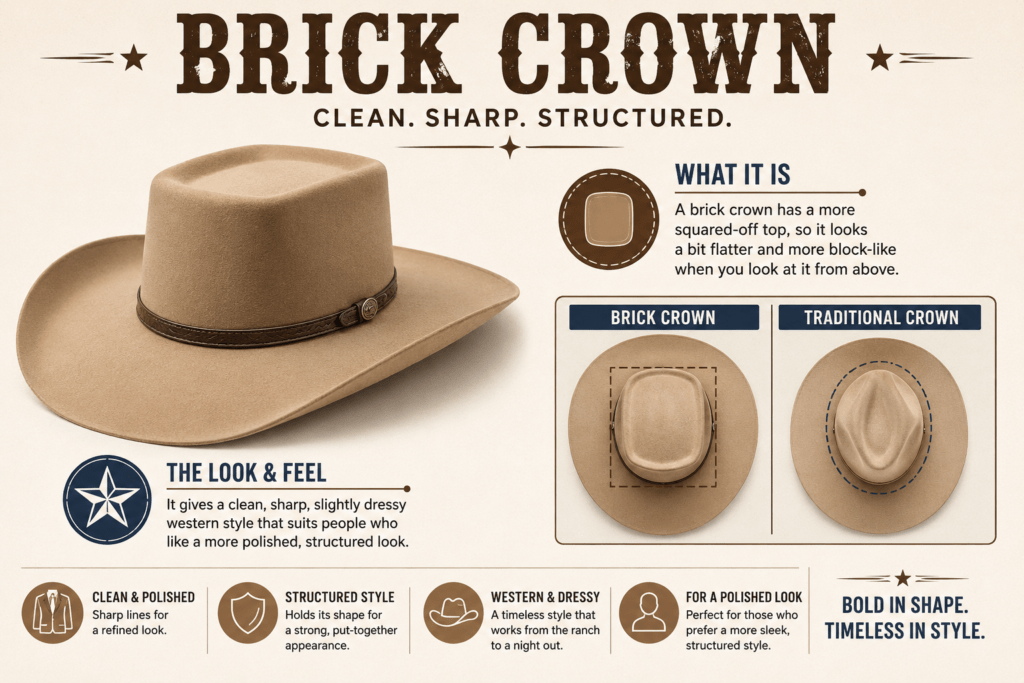 Infographic Illustrating Brick Crown in a Cowboy Hat Infographic Illustrating Brick Crown in a Cowboy Hat