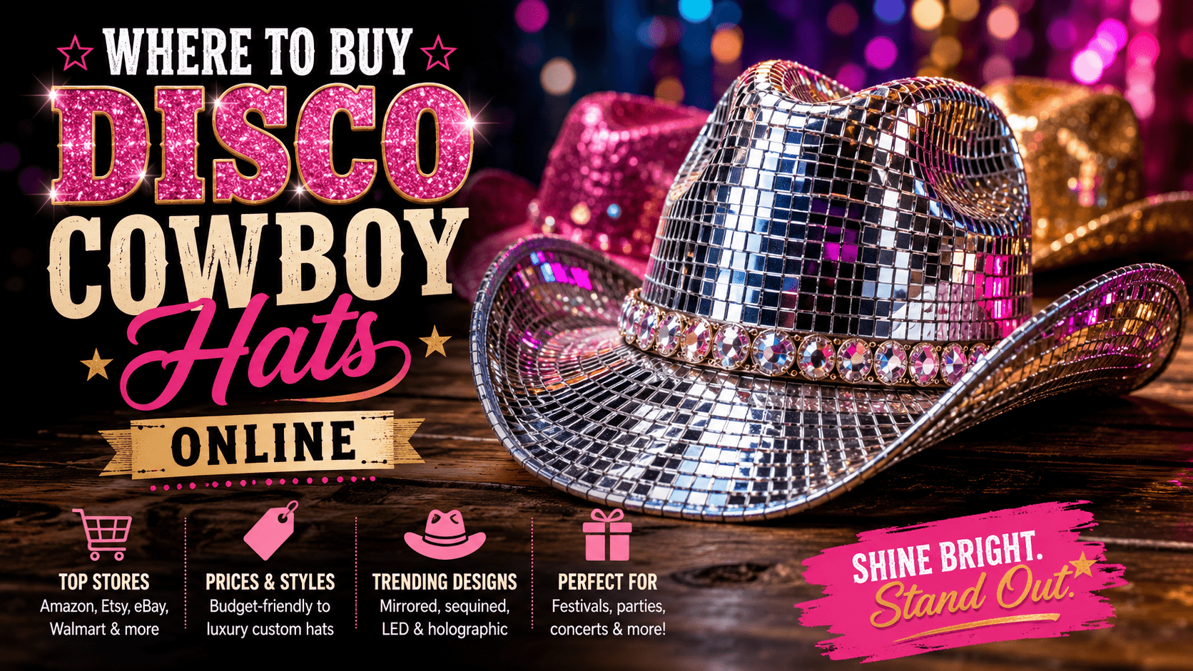Feature Image for post givin visual picture of how to Shop Disco Cowboy Hat