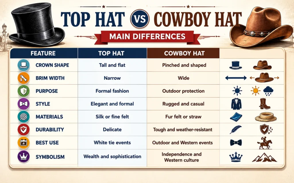 Top Hat vs Cowboy Hat Main Differences