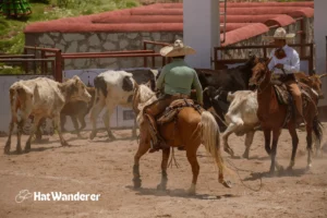 Cowboys bringing back their herd of cows to Ranch from grazing ground