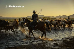 A Cowboy herding his herd of horses