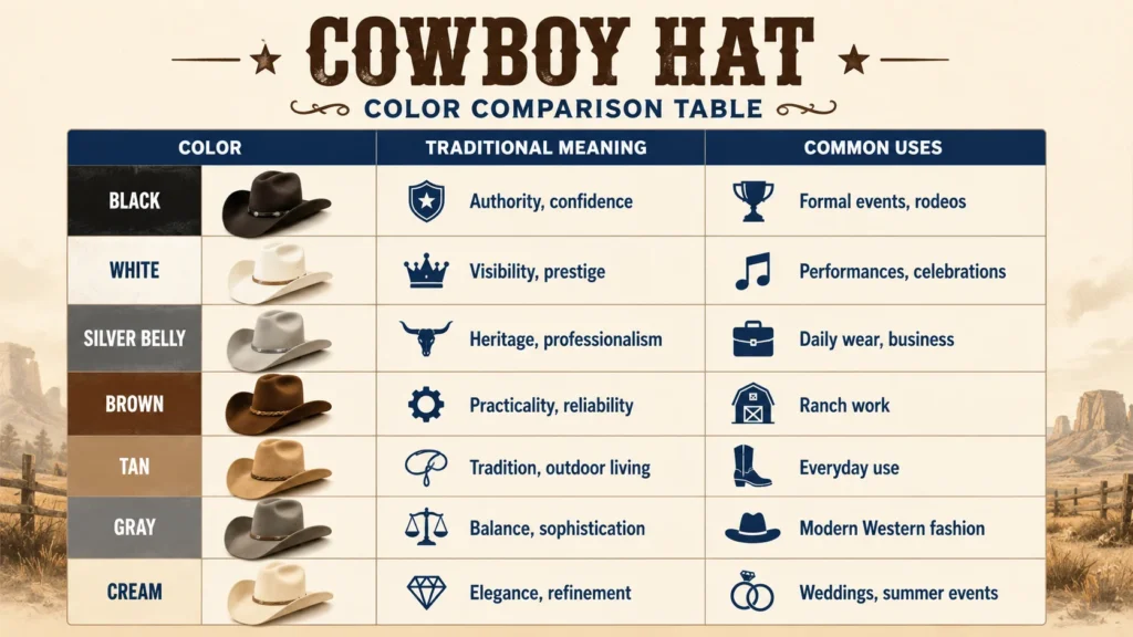 Cowboy Hat Color Comparison Table Cowboy Hat Color Comparison Table