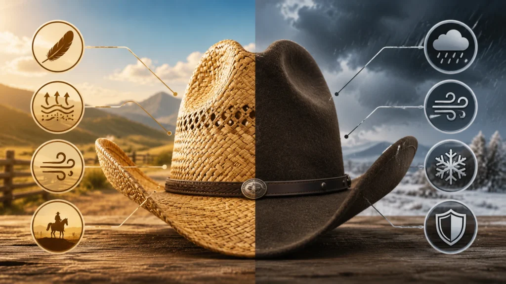 Felt vs Straw Cowboy Hats for Ranchers