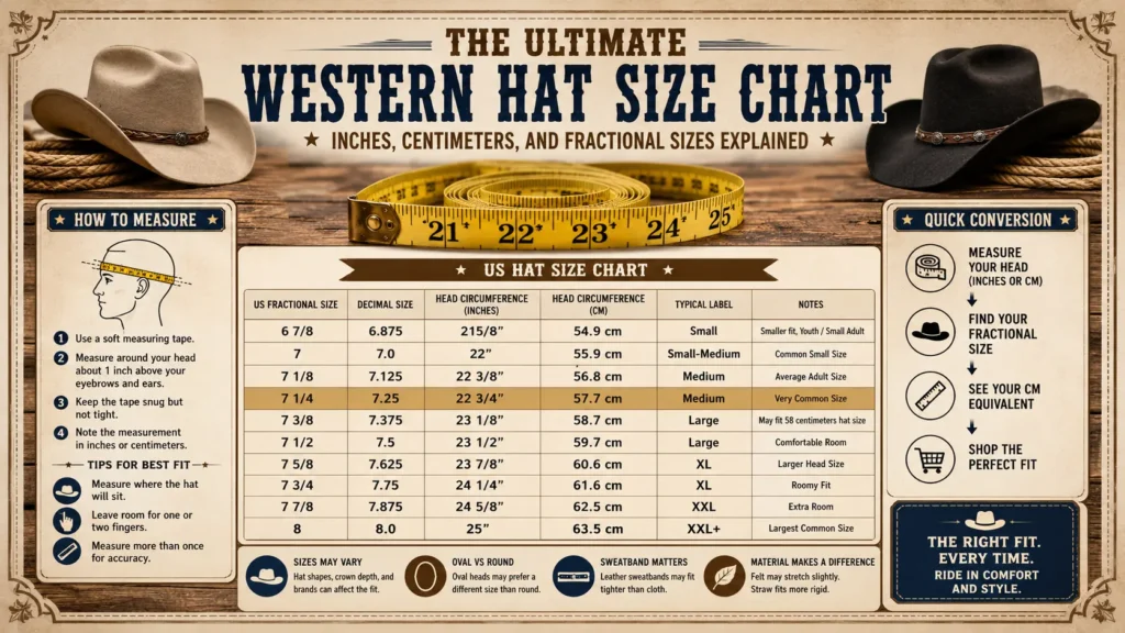 The Ultimate Wesern Hat Size Chart - Inches, Centimeters, and Fractional Sizes Explained