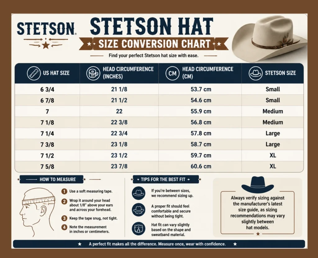 Stetsons Hat Size Conversion Chart