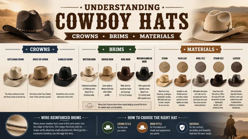 Cowboy Hat Guide Crown Styles, Brim Types, and Materials