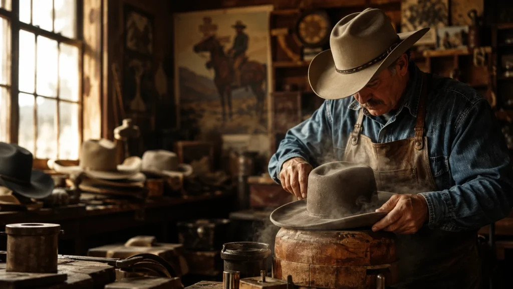 A professional Hat Maker working on How Custom Cowboy Hats Design